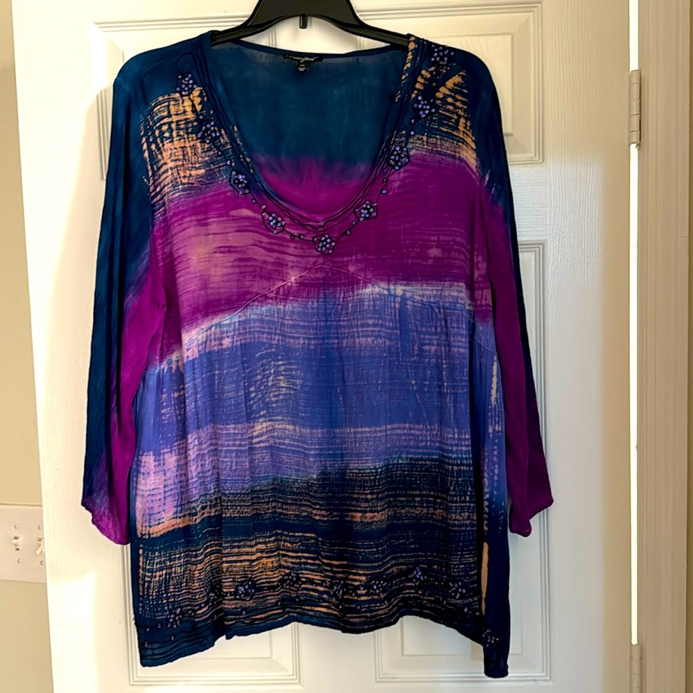 GREATER GOOD OMBRE TIE DYE IKAT BOHO FESTIVE WHIMSIGOTH TOP SIZE XXL 2X